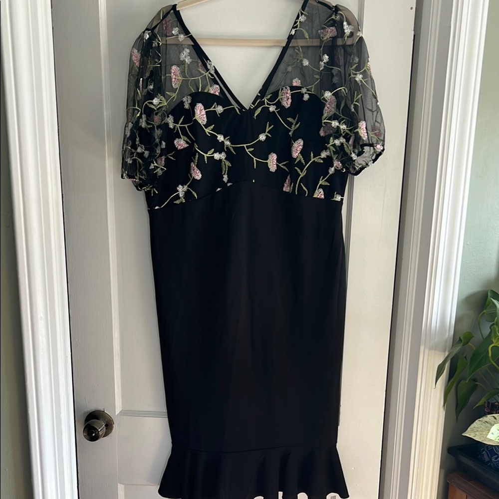 JJs House Black Sheath Midi Dress with Flutter Sleeves
